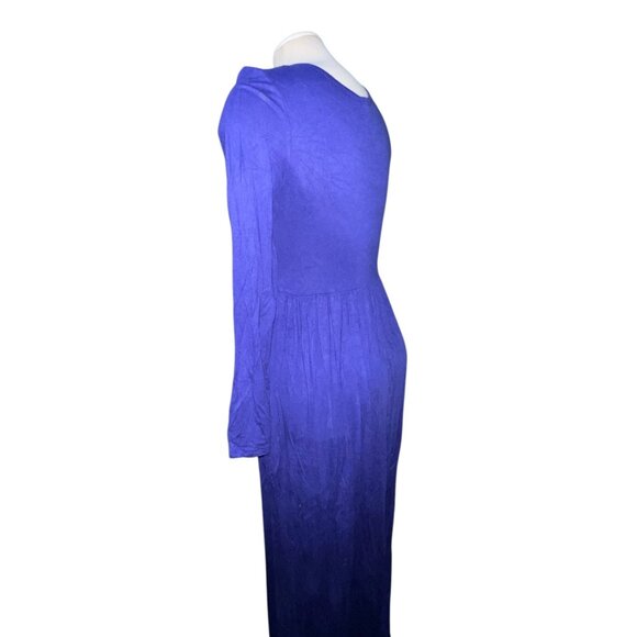 Womens Long-Sleeve Royal Blue Maxi Dress Sz Medium Stretchy Fabric Scoop Neck Ca - Picture 7 of 11